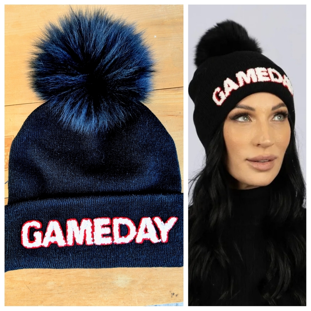 Game Day Fox Fur Pom Pom Hat NWT
